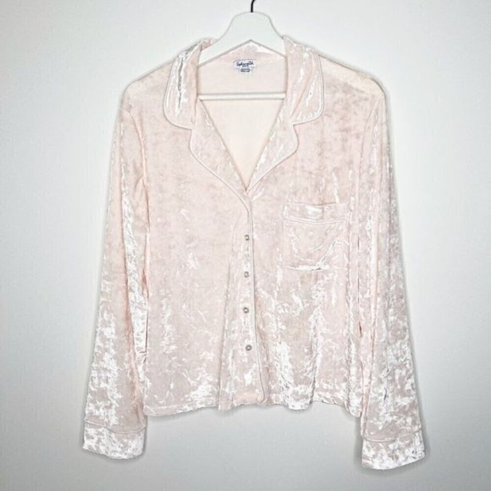 Splendid Pink Velvet Pajama Top Blouse Medium Lounge Holiday